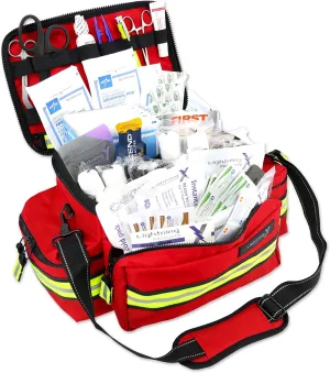 Lightning X Products Lightning X Mid-Sized First Responder EMT Bag | LXMB25 Fully Stocked Aid Kit w/ 200  BLS Supplies - RED