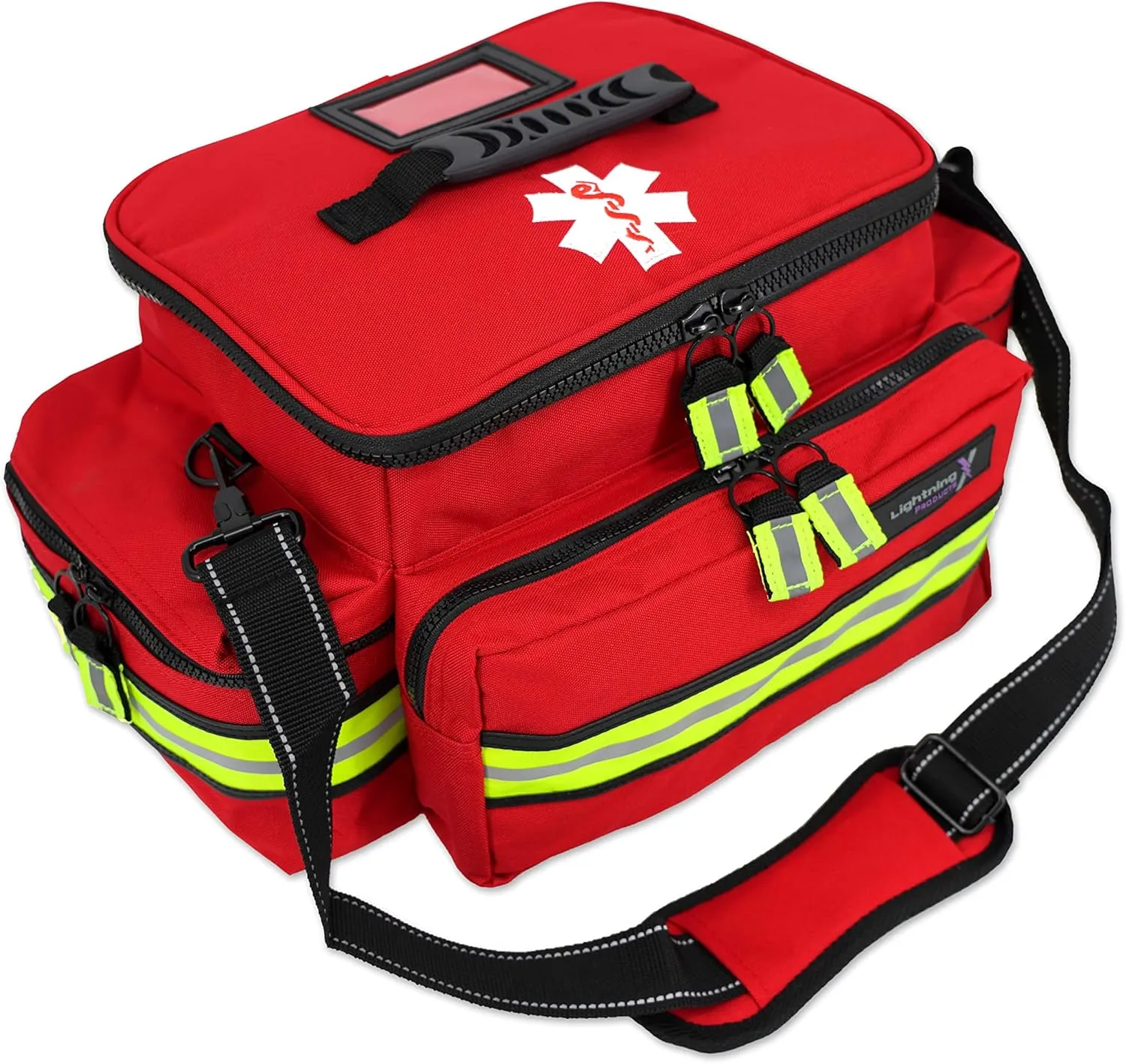 Lightning X Products Lightning X Mid-Sized First Responder EMT Bag | LXMB25 Fully Stocked Aid Kit w/ 200  BLS Supplies - RED