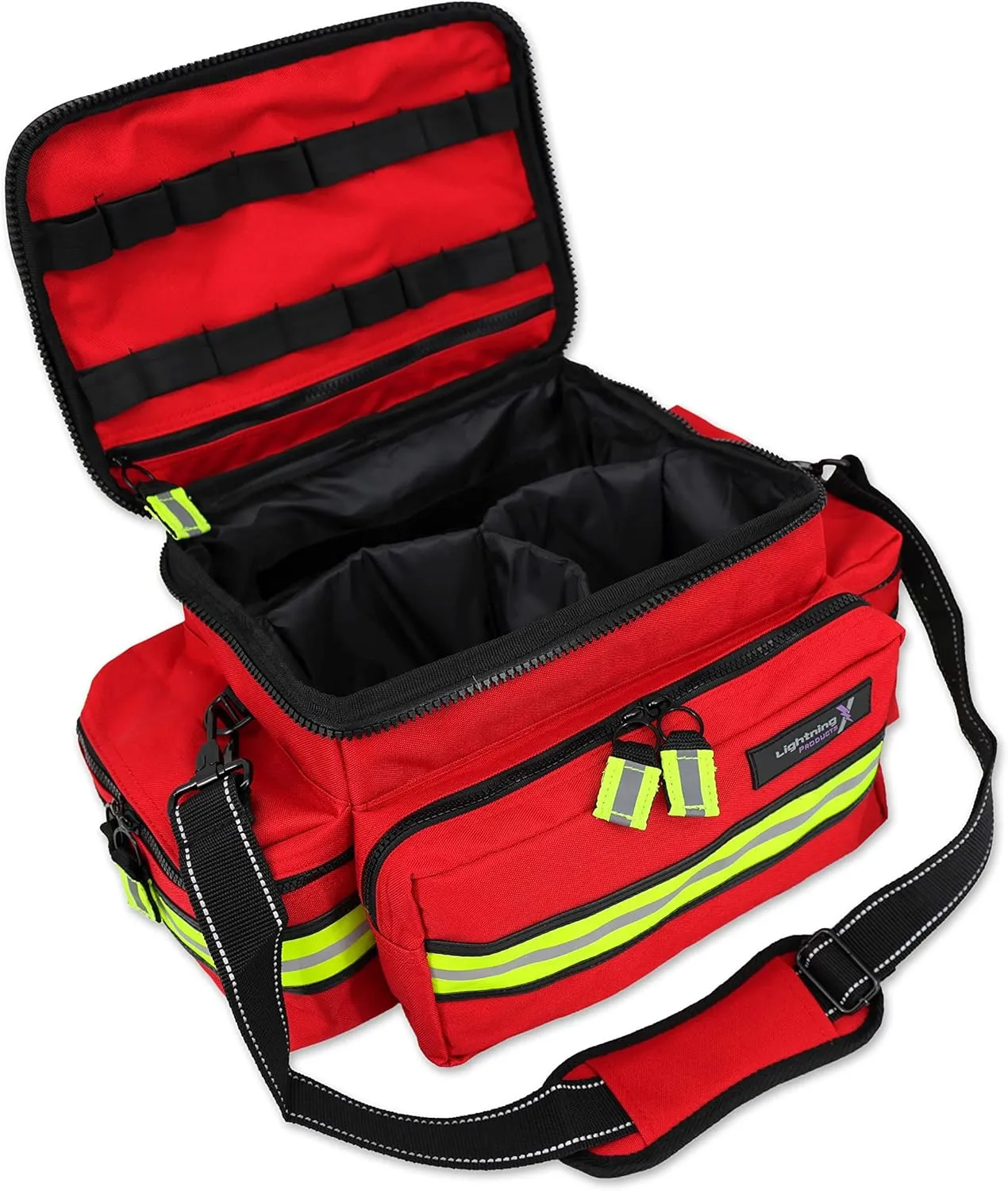 Lightning X Products Lightning X Mid-Sized First Responder EMT Bag | LXMB25 Fully Stocked Aid Kit w/ 200  BLS Supplies - RED