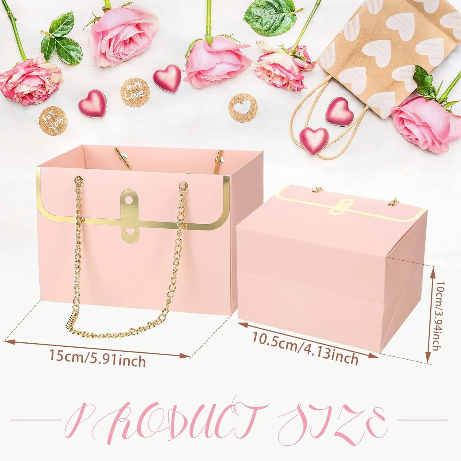 Lincia 12 Pcs Paper Flower Gift Bags Wedding Bouquet Flower Box with Handle Boxes for Arrangements Gift Wrapping Bags Florist Handbag for Wedding Baby Shower Party(Black, Pink)