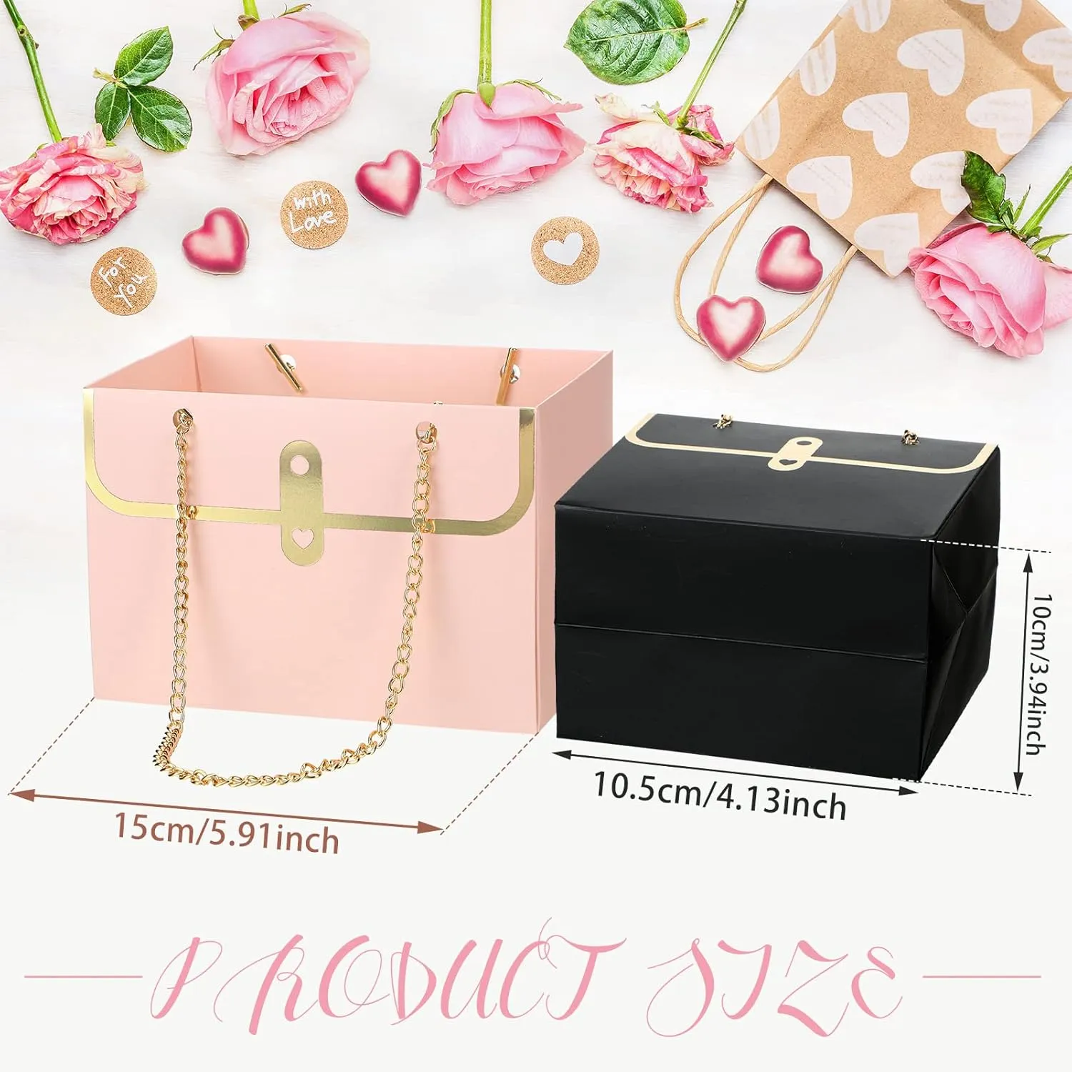 Lincia 12 Pcs Paper Flower Gift Bags Wedding Bouquet Flower Box with Handle Boxes for Arrangements Gift Wrapping Bags Florist Handbag for Wedding Baby Shower Party(Black, White, Pink)