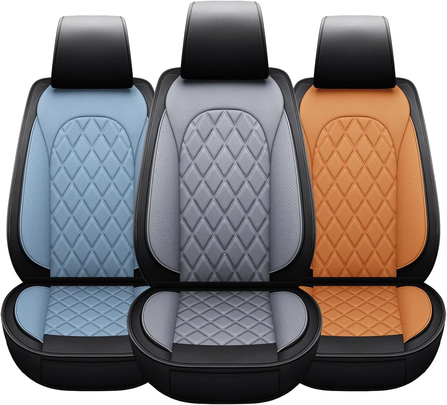 LINGVIDO Waterproof Leather Car Seat Cover, Universal Fit Front Seat Protector for Cars & SUV Trucks - Automotive Seat Covers Full Set Available (Black & Gray, Front seat)