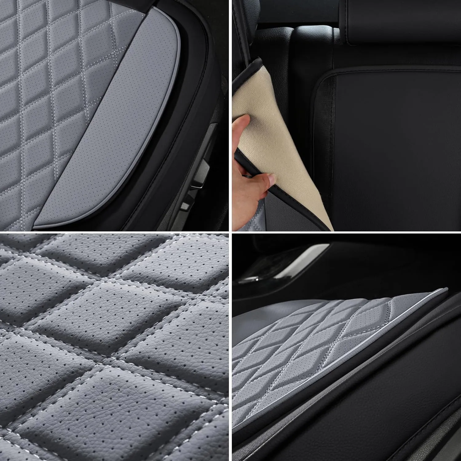 LINGVIDO Waterproof Leather Car Seat Cover, Universal Fit Front Seat Protector for Cars & SUV Trucks - Automotive Seat Covers Full Set Available (Black & Gray, Front seat)