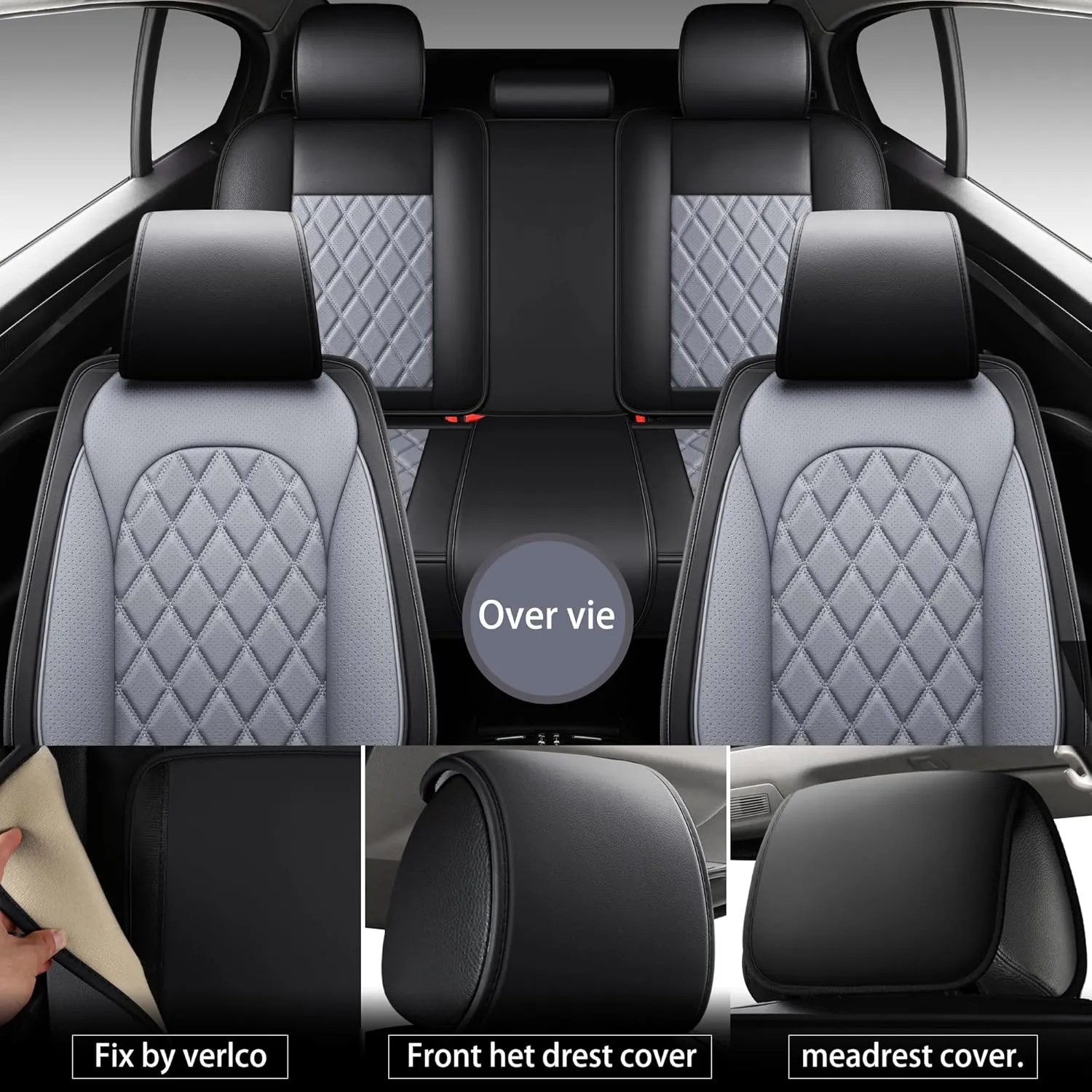 LINGVIDO Waterproof Leather Car Seat Cover, Universal Fit Front Seat Protector for Cars & SUV Trucks - Automotive Seat Covers Full Set Available (Black & Gray, Front seat)