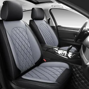 LINGVIDO Waterproof Leather Car Seat Cover, Universal Fit Front Seat Protector for Cars & SUV Trucks - Automotive Seat Covers Full Set Available (Black & Gray, Front seat)