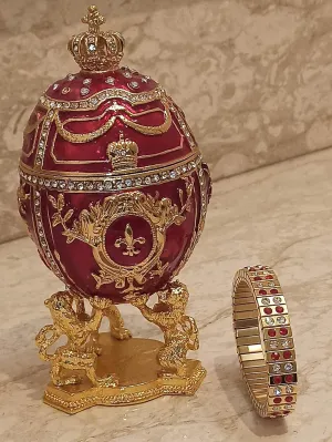 Lion Faberge Egg Jewelry Box style 24ktGold Handmade Royal Coronation 4ct Russian Egg Fabergé Trinket box