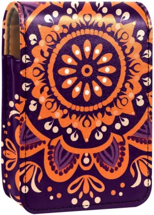 Lipstick Case,Leather Lip Gloss Lipstick Organizer with Mirror,Mini Lipstick Holder Bag,Art Pattern Flower Mandala