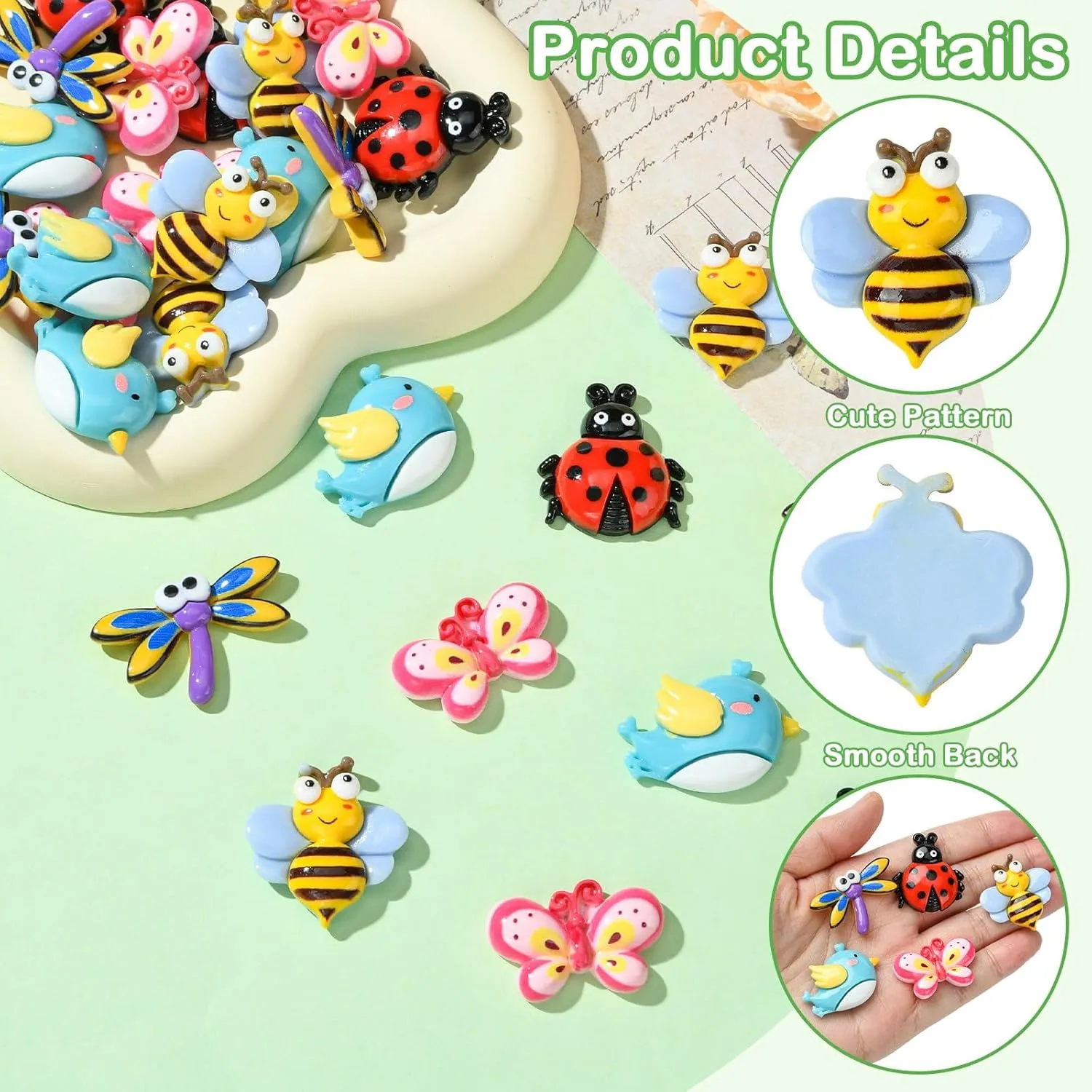 LiQunSweet 30 pcs 5 Styles Insect Theme Resin Cabochons Bee Butterfly Bird Ladybug Dragonfly Animal Flatback Charms for DIY Jewelry Embellishment Craft Phone Bag Shoes