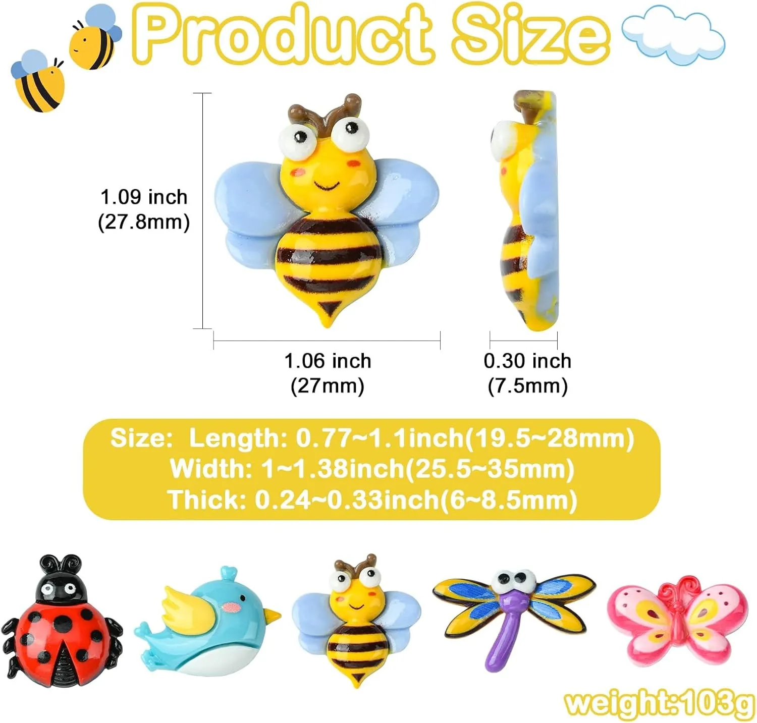 LiQunSweet 30 pcs 5 Styles Insect Theme Resin Cabochons Bee Butterfly Bird Ladybug Dragonfly Animal Flatback Charms for DIY Jewelry Embellishment Craft Phone Bag Shoes