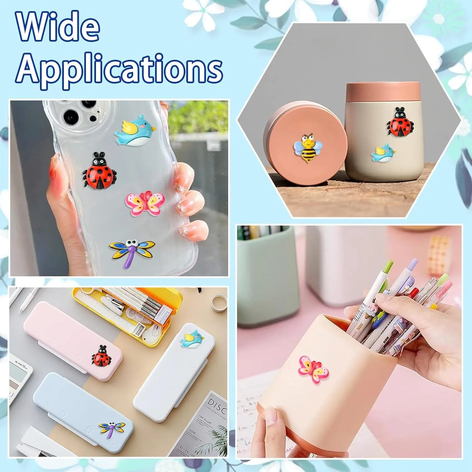 LiQunSweet 30 pcs 5 Styles Insect Theme Resin Cabochons Bee Butterfly Bird Ladybug Dragonfly Animal Flatback Charms for DIY Jewelry Embellishment Craft Phone Bag Shoes