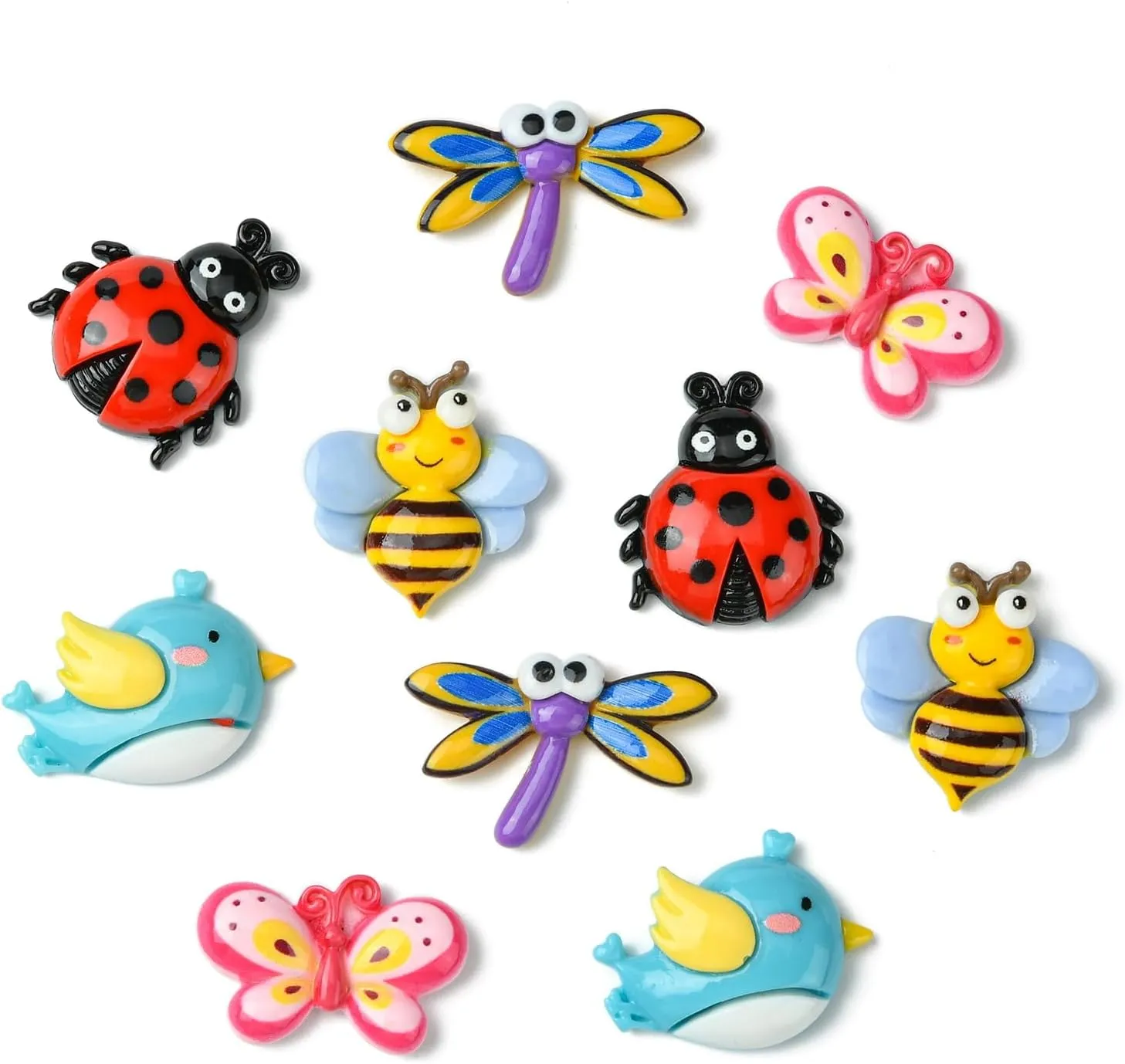 LiQunSweet 30 pcs 5 Styles Insect Theme Resin Cabochons Bee Butterfly Bird Ladybug Dragonfly Animal Flatback Charms for DIY Jewelry Embellishment Craft Phone Bag Shoes