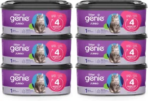 Litter Genie Refill Bags | Jumbo 6-Pack | Up to 24 months of supply in 6 cartridges | Ultimate Odor Control Cat Litter Bags
