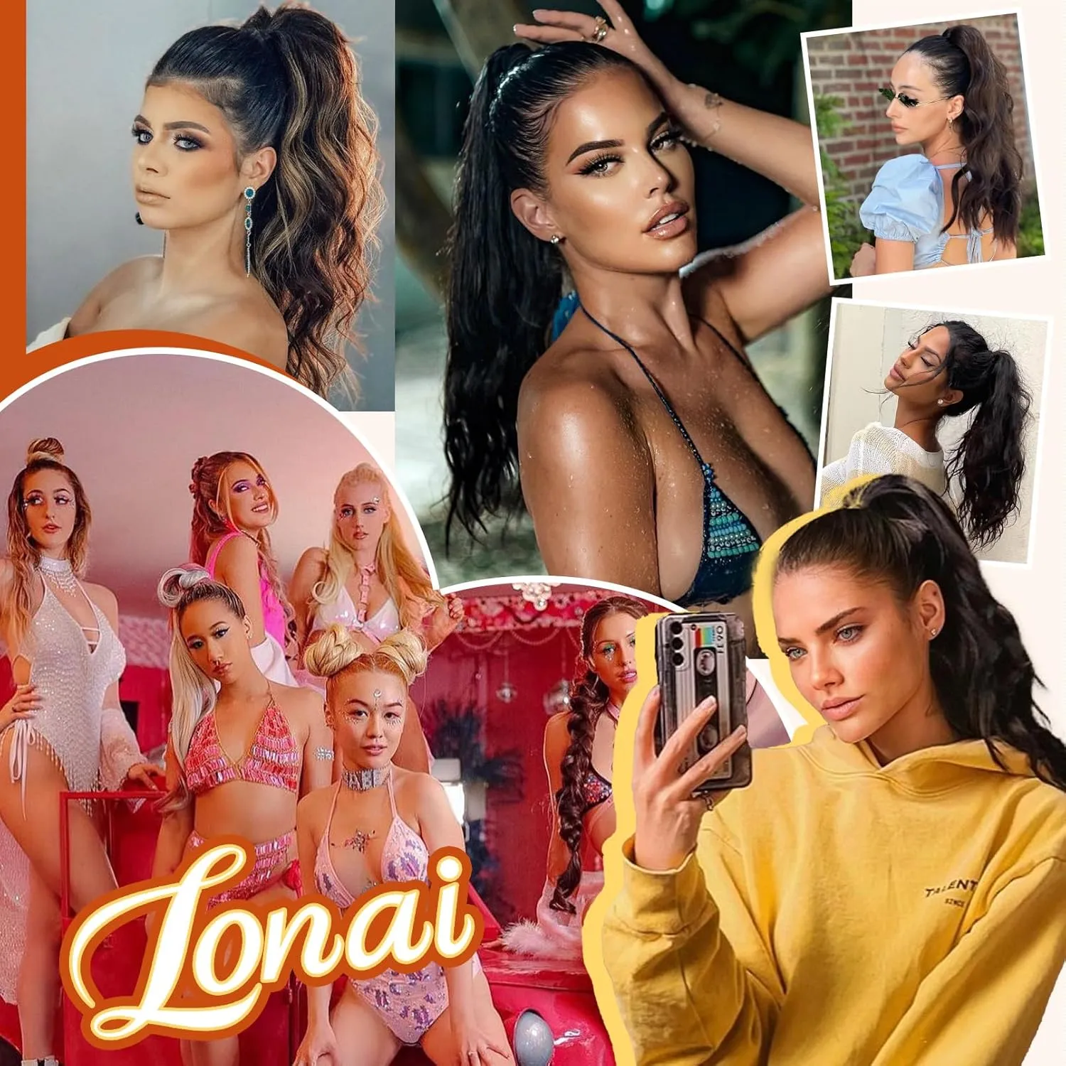 LONAI Ponytail Extension, 18" Wavy Claw Clip Ponytail Extensions ZJ001 Shoulder Length Curly Wavy Claw Clip in Ponytail Hair Extensions Synthetic Fake Pony tails Hairpieces-Ash Brown