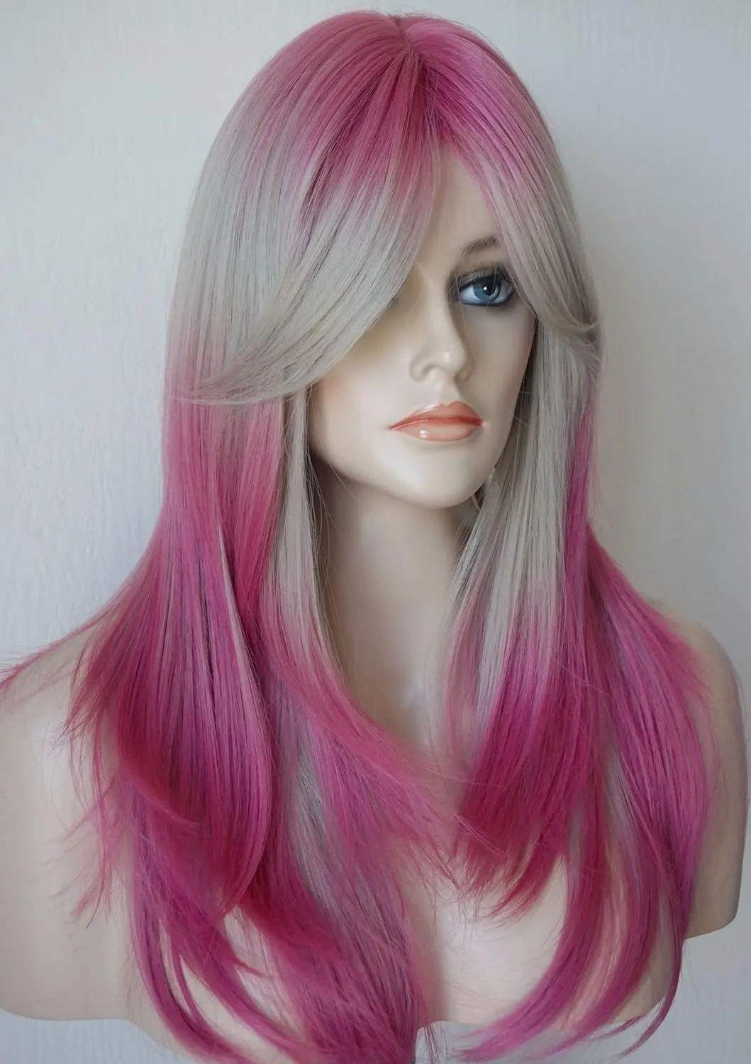 Long Layered Shoulder Length blonde Red wig Three tone wig Synthetic Hair Fiber Wigs for White Women