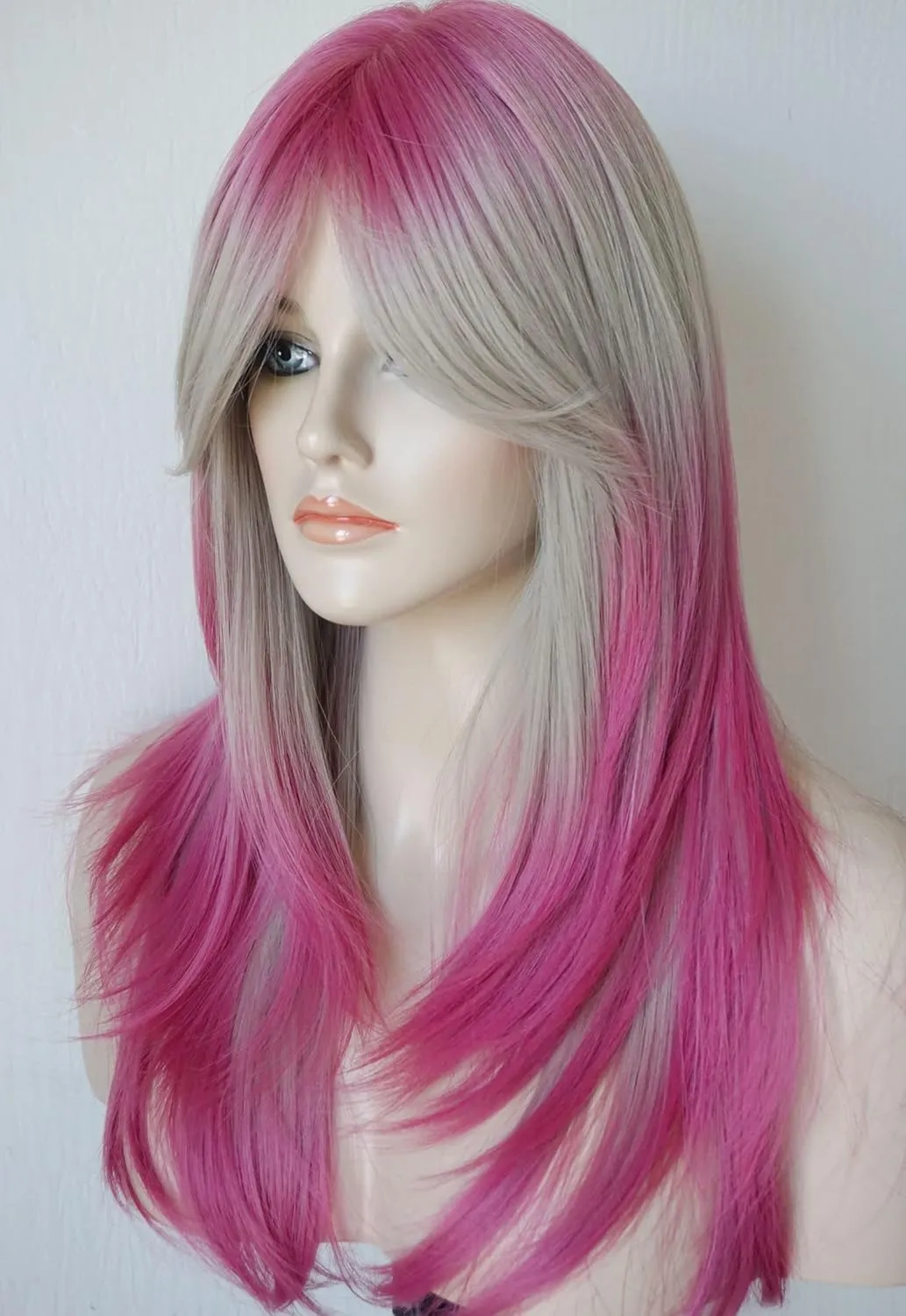 Long Layered Shoulder Length blonde Red wig Three tone wig Synthetic Hair Fiber Wigs for White Women