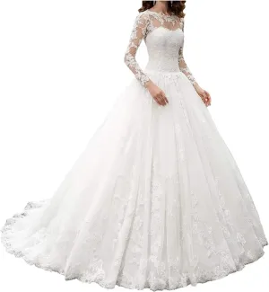 Long Sleeves Wedding Dresses for Bride 2025 Boho Beach A-Line Appliques Lace Bridal Ball Gowns with Train