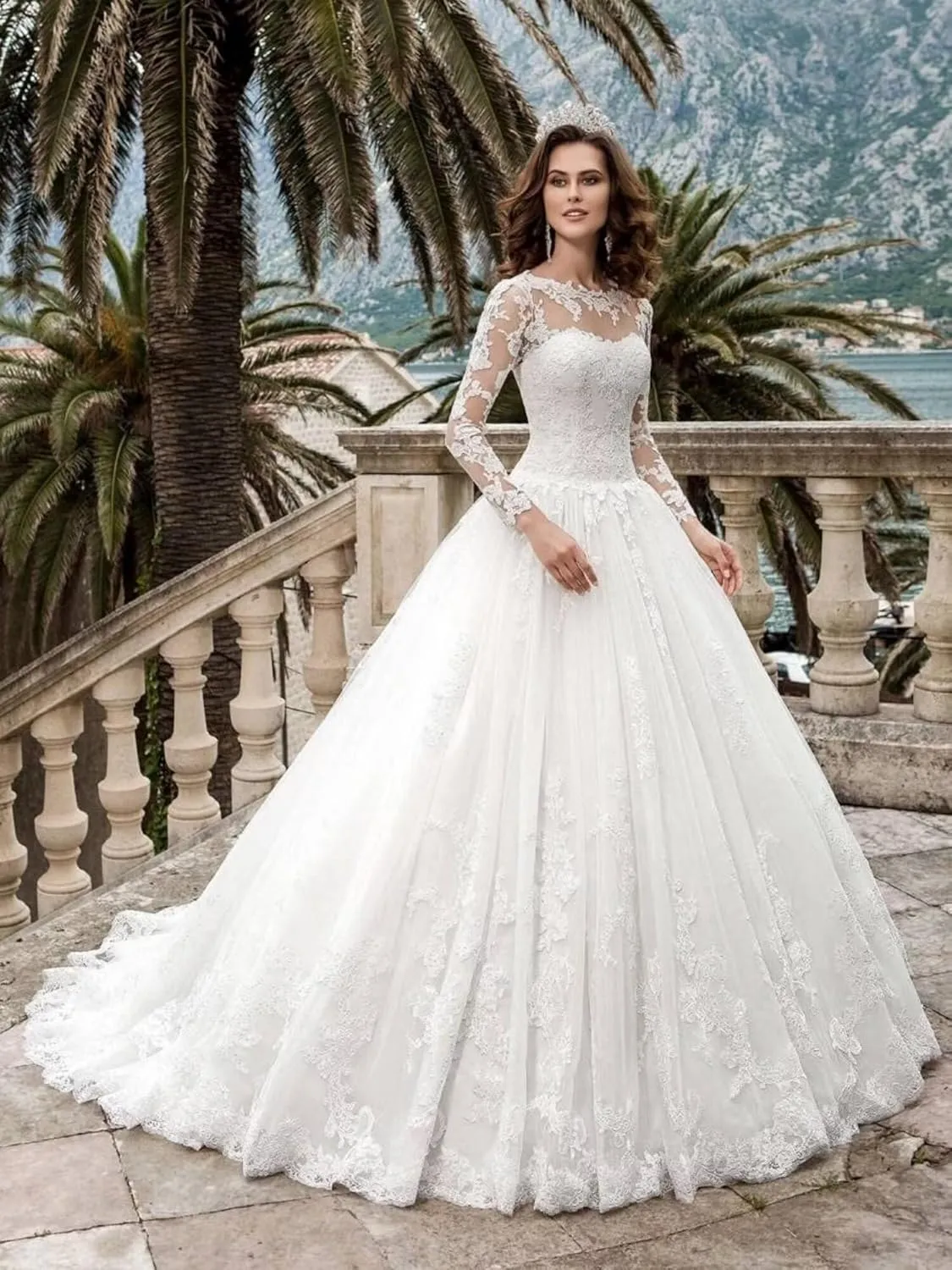 Long Sleeves Wedding Dresses for Bride 2025 Boho Beach A-Line Appliques Lace Bridal Ball Gowns with Train
