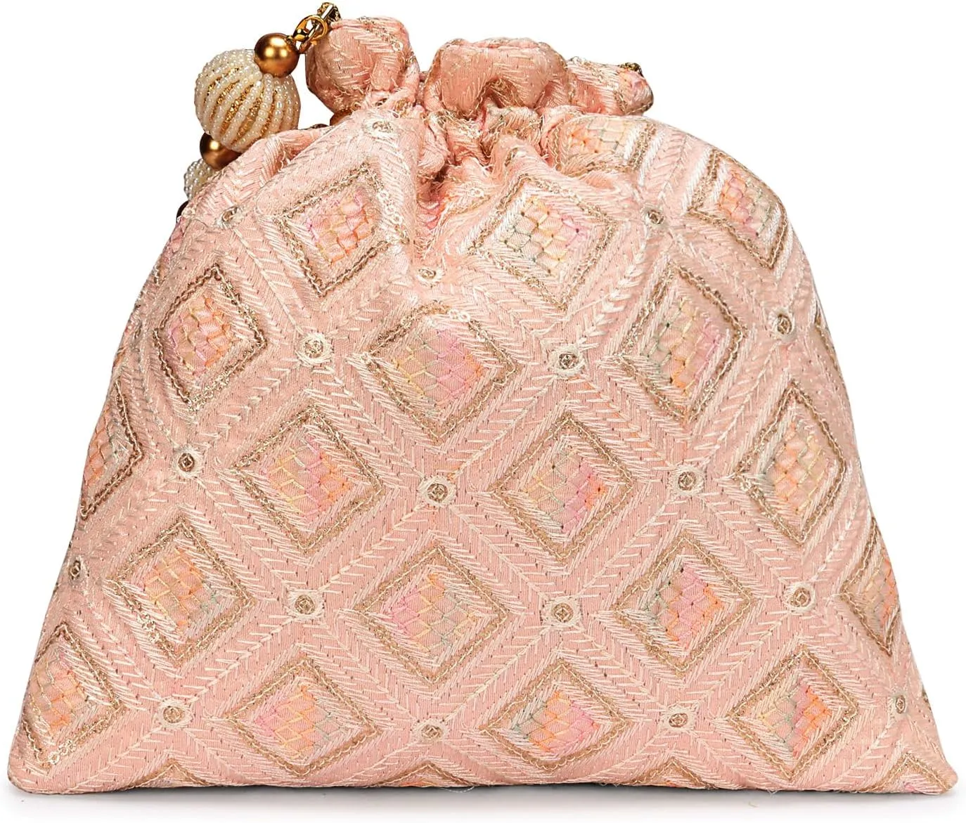 LONGING TO BUY Indian Embroidered Pearl Potli Bag For Women, Sequence Design with Tassel, Wedding Potli Bags