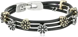 Lucky Brand Two Tone Flower Woven Leather Bracelet