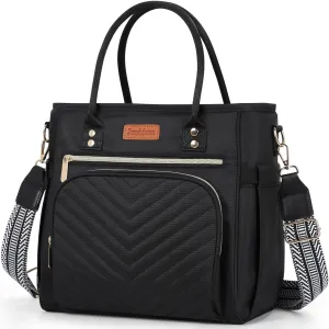 Lunch Bag Women,Insulated Lunch Box for Women Men with Shoulder Strap,Portable Reusable Large Adults Cooler Tote Bags for Work Picnic Hiking Beach (Black)