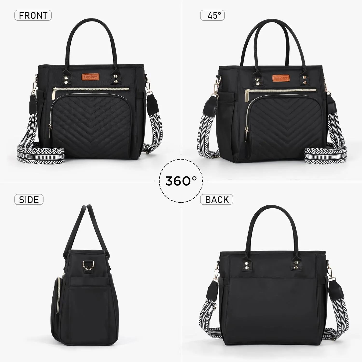 Lunch Bag Women,Insulated Lunch Box for Women Men with Shoulder Strap,Portable Reusable Large Adults Cooler Tote Bags for Work Picnic Hiking Beach (Black)