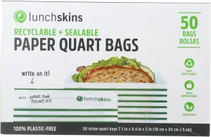 Lunchskins Green Stripe Paper Quart Size Sandwich Bags - 50 count per pack - 12 packs per case.