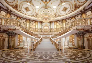 Luxurious Palace Castle Backdrop for Photography10x8ft European Golden Palace Chandelier Staircase Photo Background Wedding Ceremony Birthday Bridal Shower Girls Adult Portrait Banner Prop