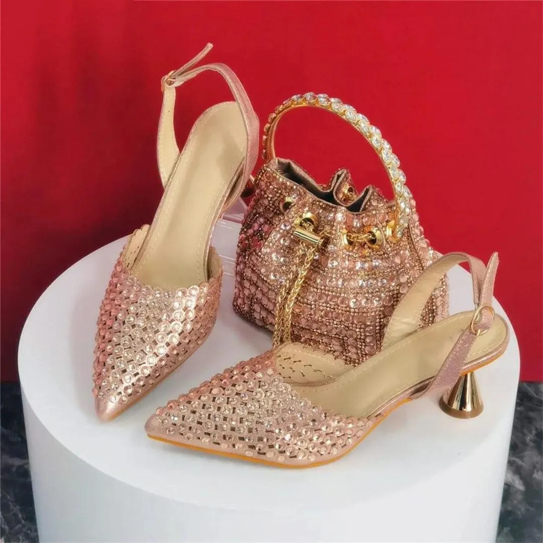 Luxury Diamond Wedding Shoes and Bag Set Italian Metal Closure Pumps for Women
