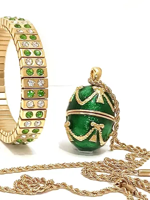 Luxury Emerald Faberge Egg Green Jewelry set NECKLACE & BRACELET 24kGOLD Artisan Gift Birthday Gift for women August Birthstone Daughter Inlaw Sister Niece Bday Idea Her present