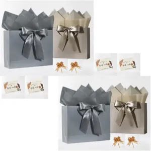 Luxury Gift Bags Set-4 Elegant Gift Bags with Handles, 8 Tissue Papers, 4 Greeting Cards and 4 Pull Ribbons- Perfect for Birthdays, Weddings and Special Occasions