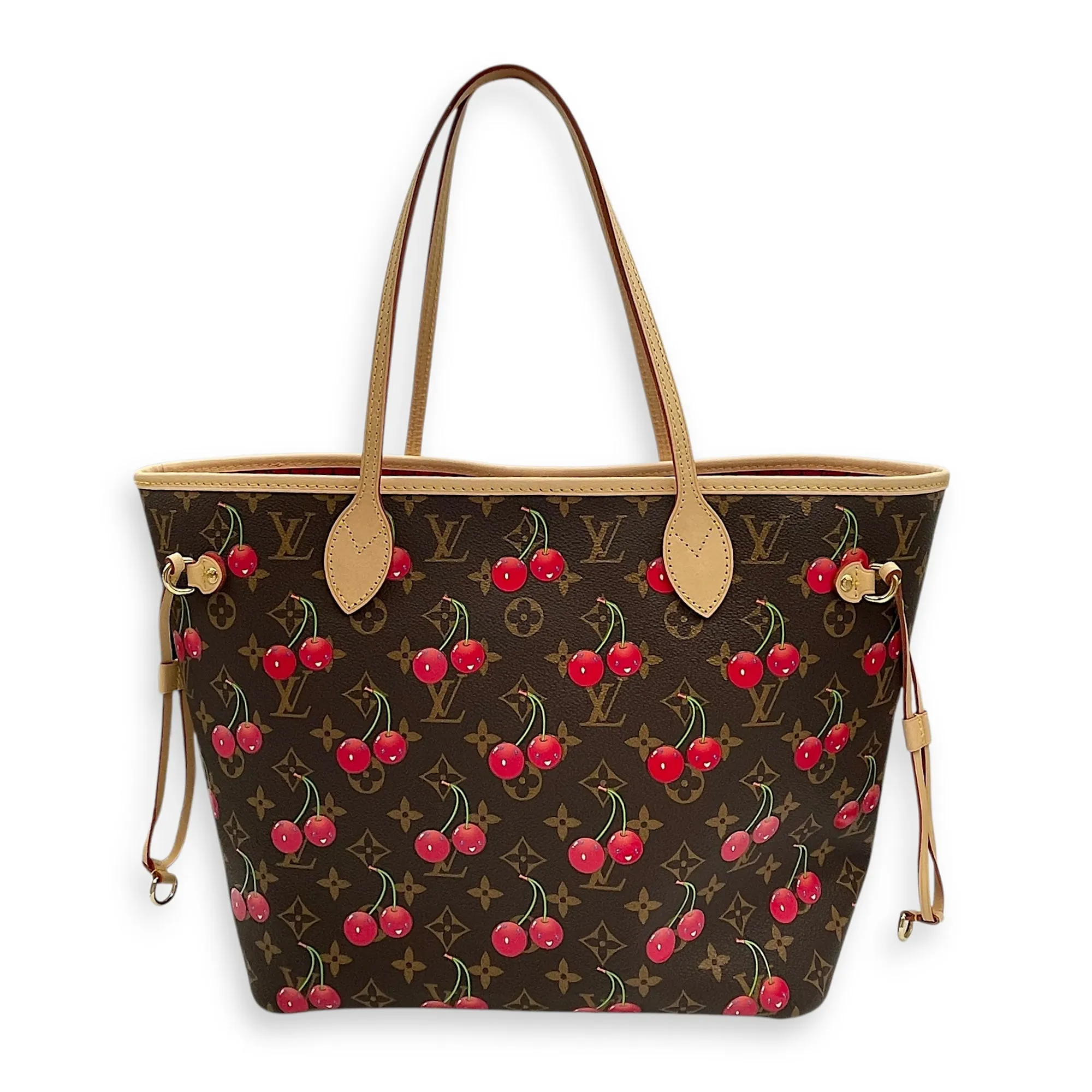 LV X Mk Cherry print Neverfull Shoulder Bag in Coated Canvas, Gold hardware