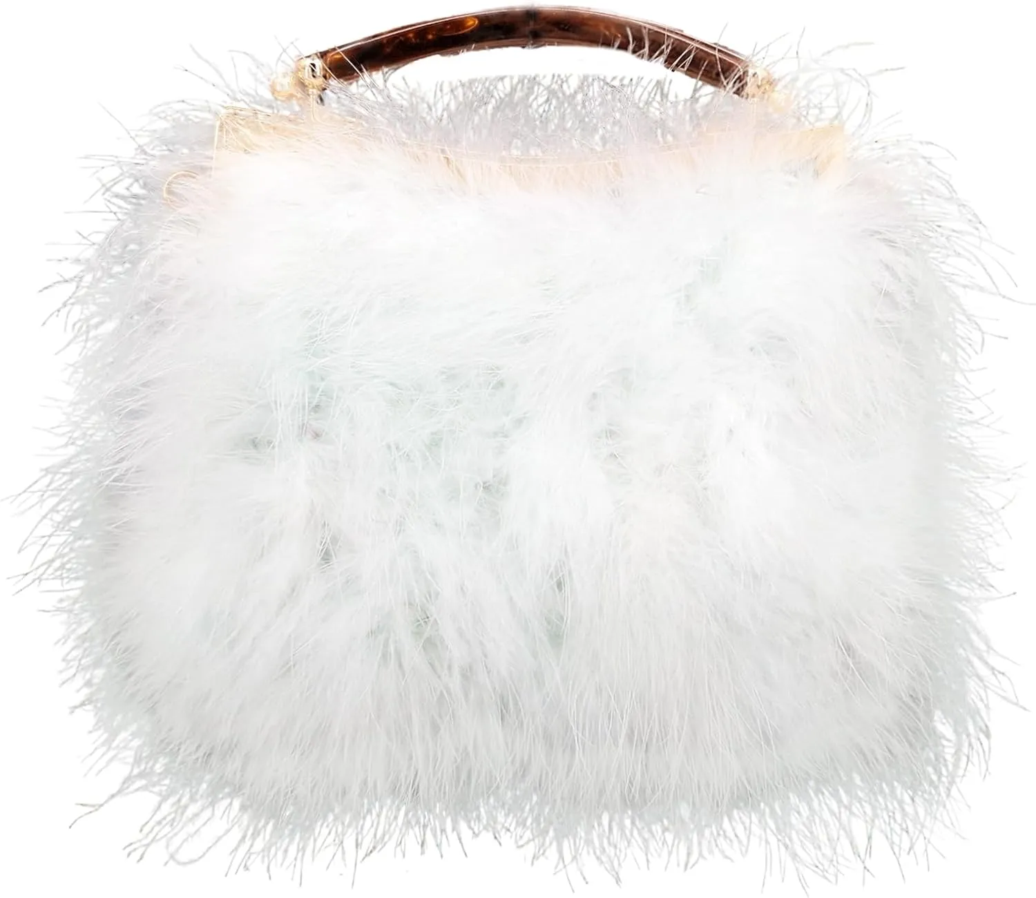 LVCOMEFF Women Bridal Feather Purse Removable Gold Chain Clutch Handbag Furry Evening Bag Holiday Party