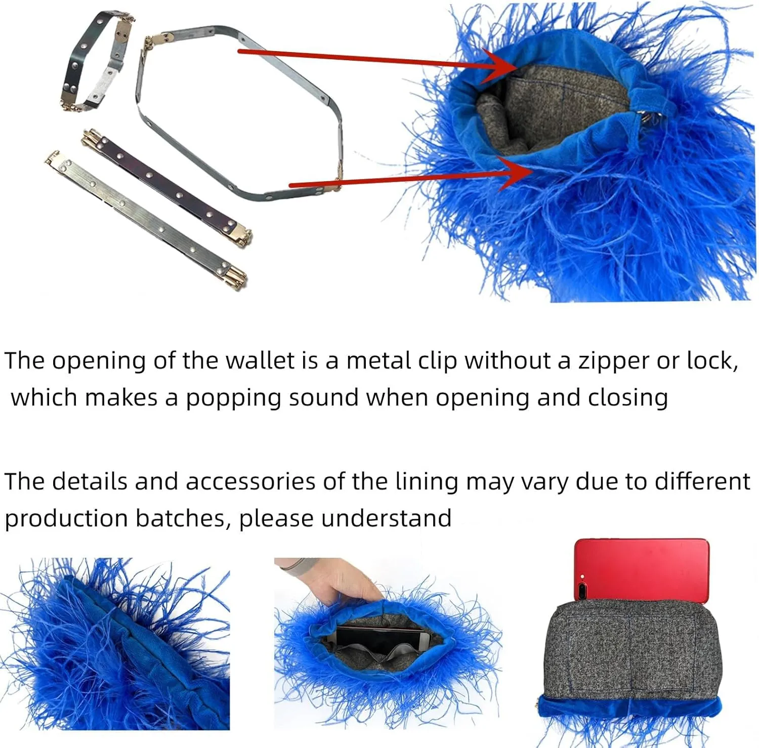 LVCOMEFF Women Ostrich Feather Clutch Mini Purse with Pearl Chain Small Handbag Furry Luxurious Party