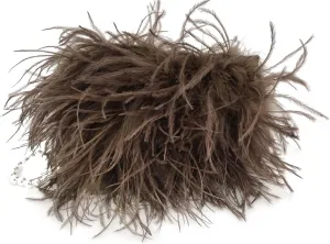 LVCOMEFF Women Ostrich Feather Clutch Mini Purse with Pearl Chain Small Handbag Furry Luxurious Party