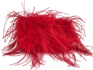 LVCOMEFF Women Ostrich Feather Clutch Mini Purse with Pearl Chain Small Handbag Furry Luxurious Party