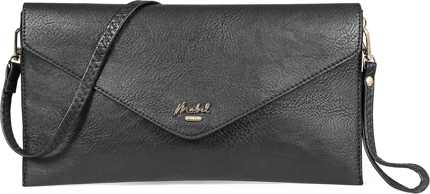 Mabel Women's Faux Leather Wristlet Clutch with Adjustable Strap – Small Evening Shoulder Purse – Piper