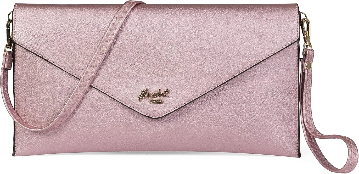 Mabel Women's Faux Leather Wristlet Clutch with Adjustable Strap – Small Evening Shoulder Purse – Piper
