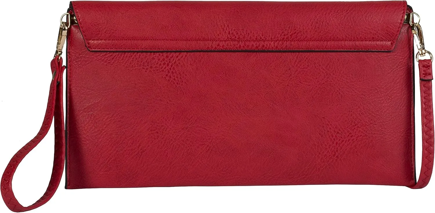 Mabel Women's Faux Leather Wristlet Clutch with Adjustable Strap – Small Evening Shoulder Purse – Piper