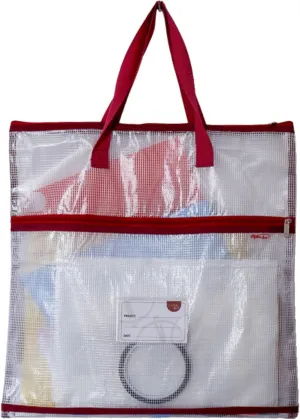 Madam Sew Project Bag - Craft Bag Organizer Tote with Handles, Two Pockets, See-Through Mesh, and Card Slot – Perfect for Quilting, Knitting, Stitching and Embroidery Projects Storage - 16”x16”