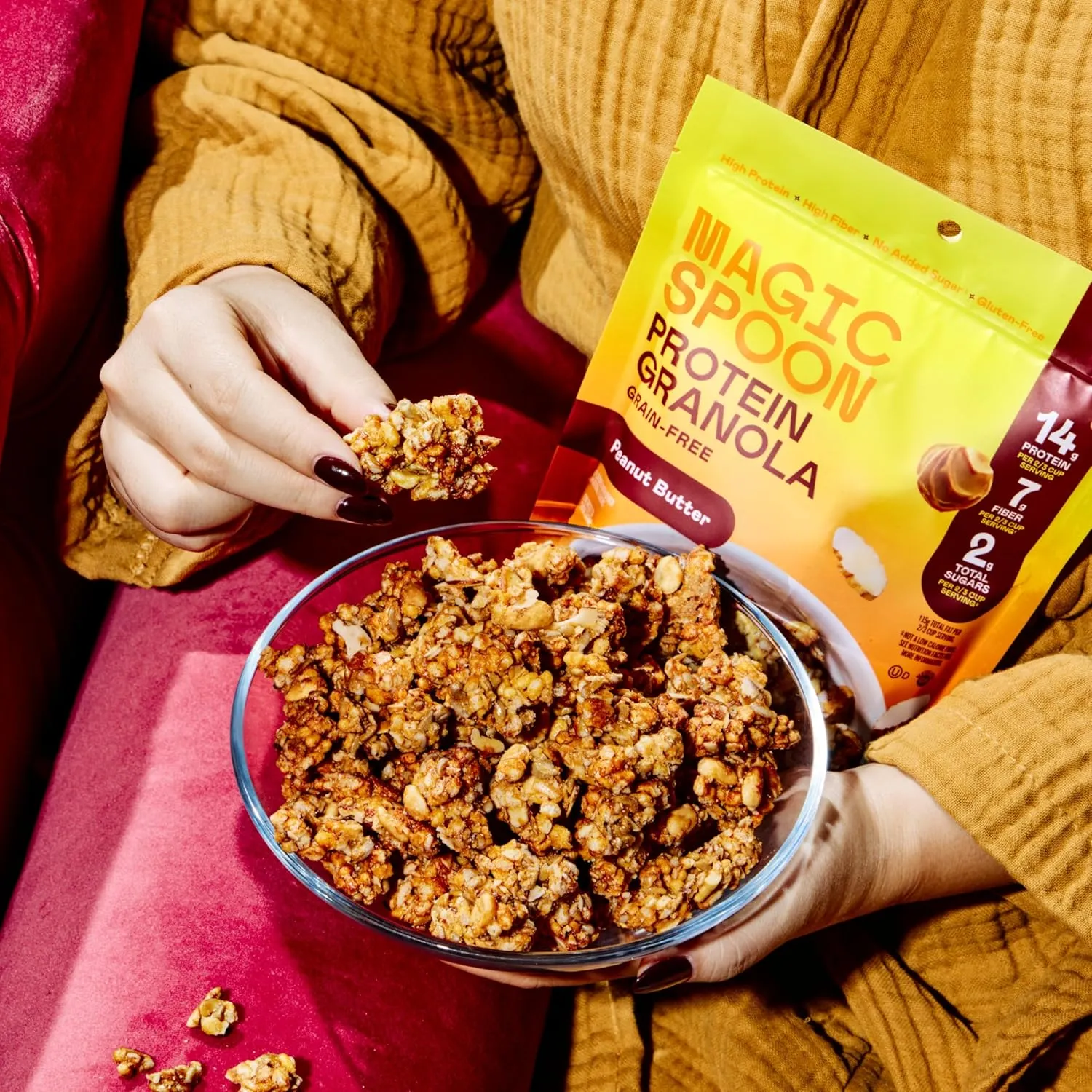 Magic Spoon Protein Granola - High Protein Granola, Keto Friendly, Low Sugar, Grain Free, Healthy Breakfast or Quick Snack (1 bags each: Honey Almond, Peanut Butter)