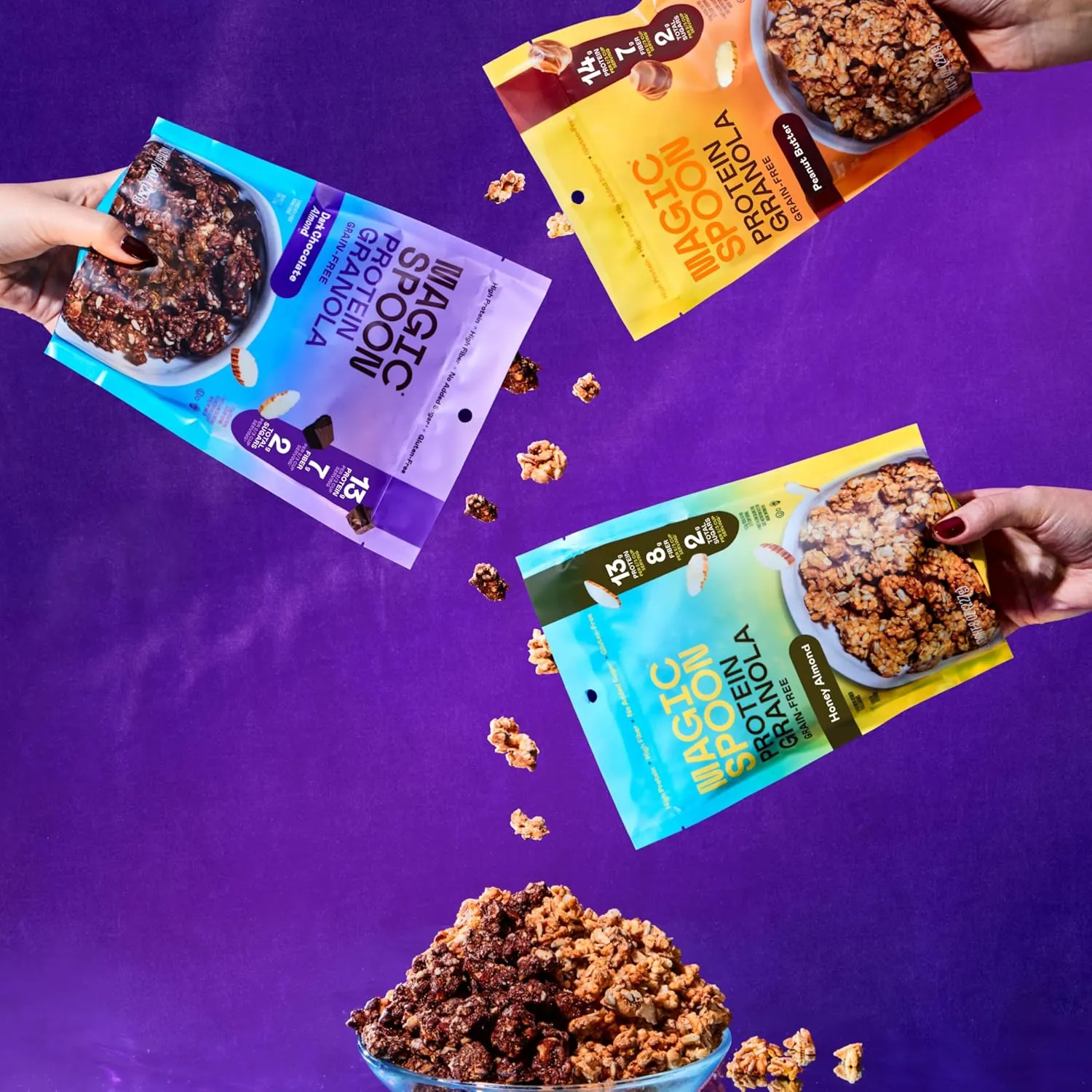 Magic Spoon Protein Granola - High Protein Granola, Keto Friendly, Low Sugar, Grain Free, Healthy Breakfast or Quick Snack (1 bags each: Honey Almond, Peanut Butter)
