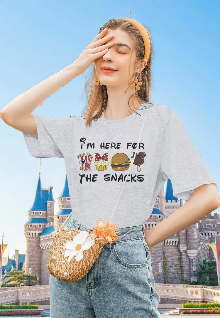 Magical Shirt for Women: I'm Here for The Snacks Shirts Magic Kingdom T-Shirt Funny World Trips Short Sleeve Tee Top