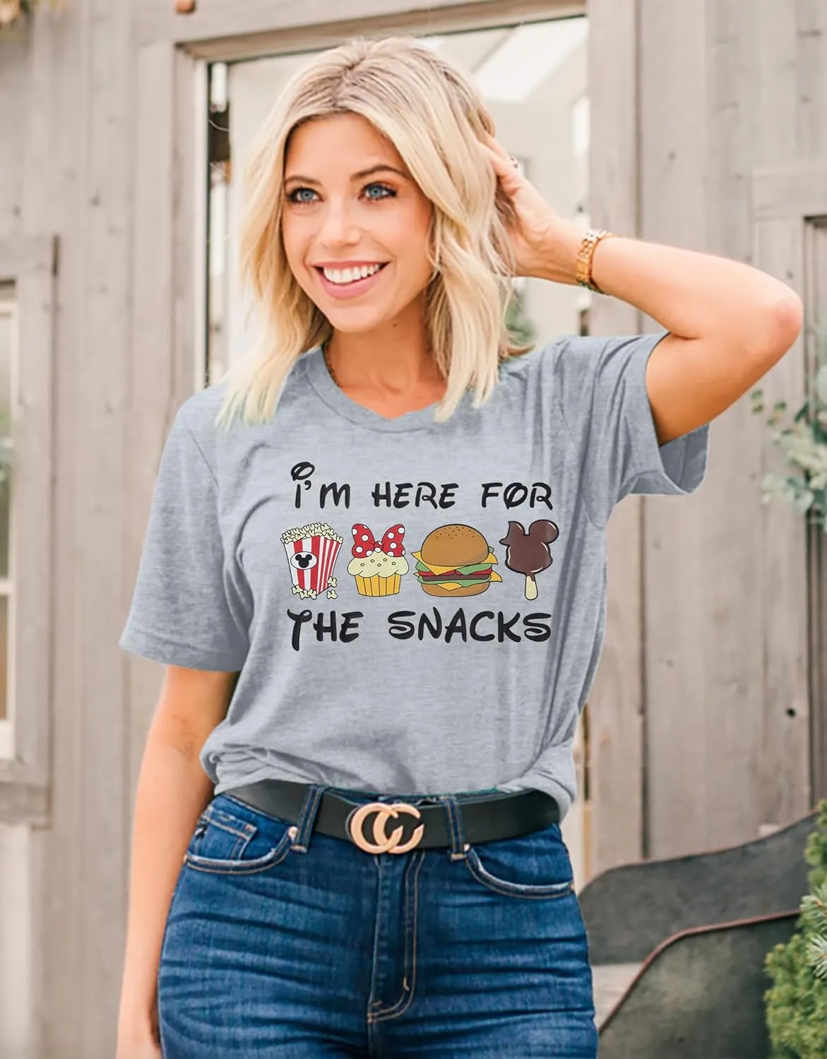 Magical Shirt for Women: I'm Here for The Snacks Shirts Magic Kingdom T-Shirt Funny World Trips Short Sleeve Tee Top