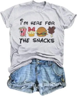 Magical Shirt for Women: I'm Here for The Snacks Shirts Magic Kingdom T-Shirt Funny World Trips Short Sleeve Tee Top