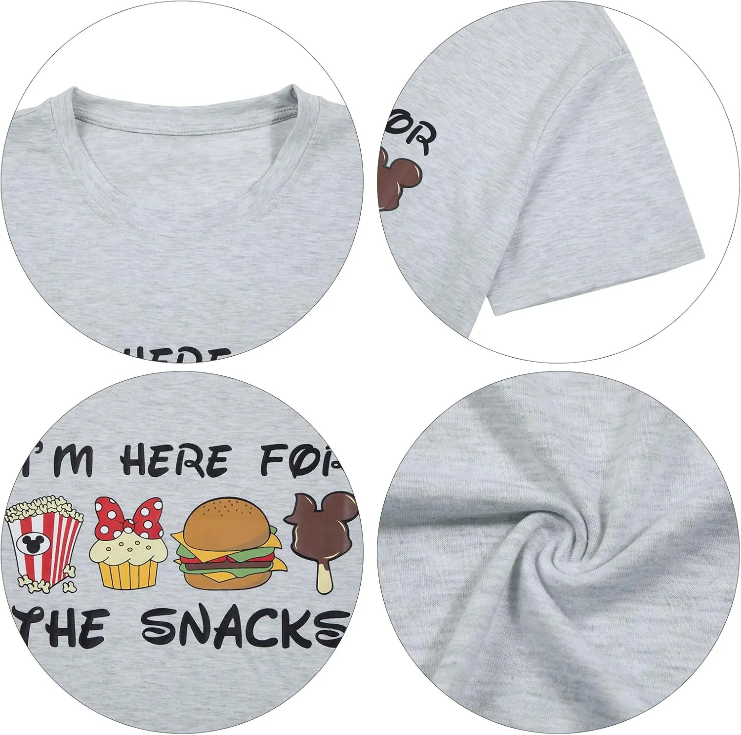 Magical Shirt for Women: I'm Here for The Snacks Shirts Magic Kingdom T-Shirt Funny World Trips Short Sleeve Tee Top