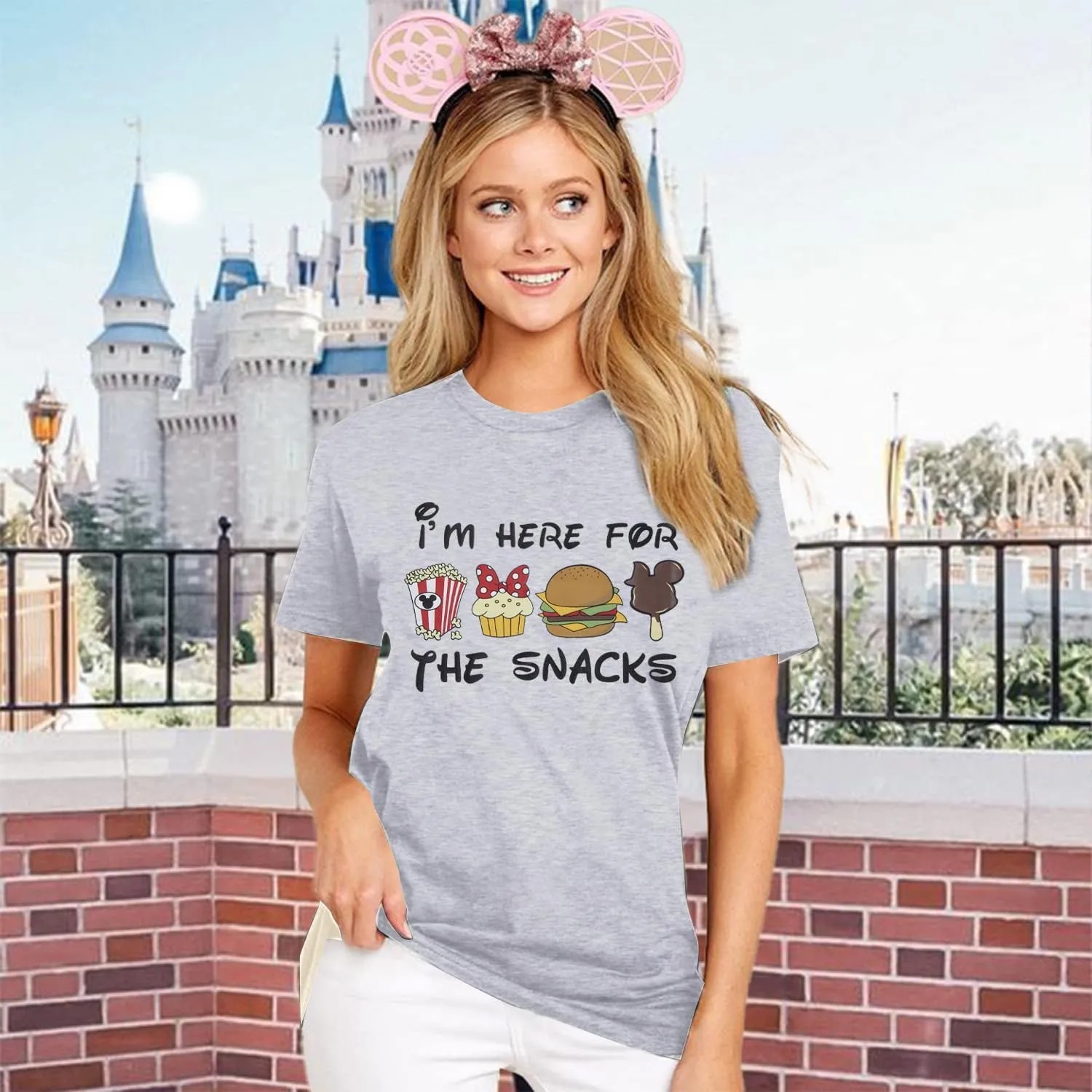 Magical Shirt for Women: I'm Here for The Snacks Shirts Magic Kingdom T-Shirt Funny World Trips Short Sleeve Tee Top