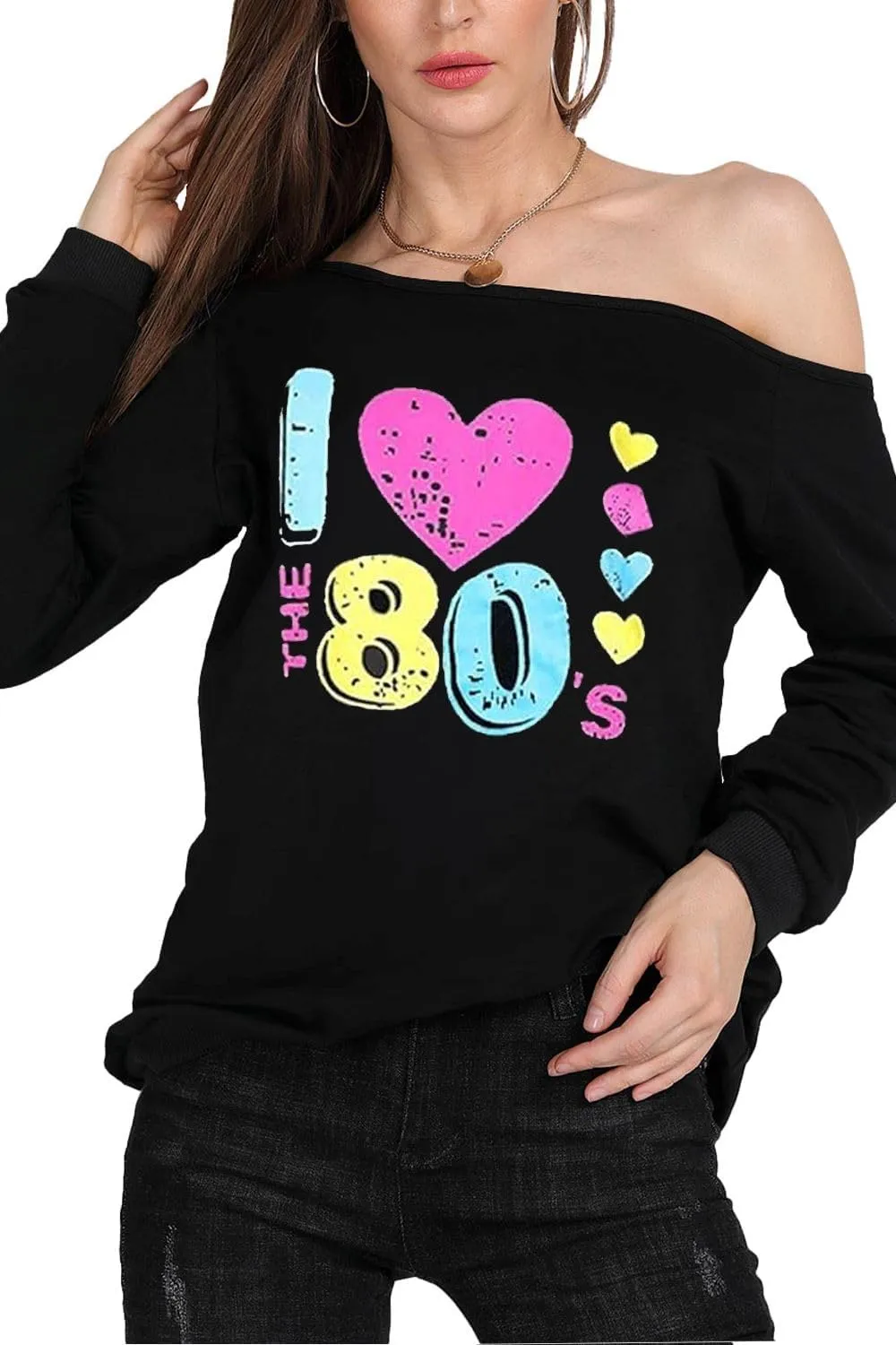 MAGICMK Woman’s Sweatershirt Lips Print Causal Blouse Off The Shoulder Long Sleeve Loose Slouchy Pullover Plus Size Tops