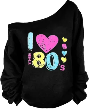 MAGICMK Woman’s Sweatershirt Lips Print Causal Blouse Off The Shoulder Long Sleeve Loose Slouchy Pullover Plus Size Tops