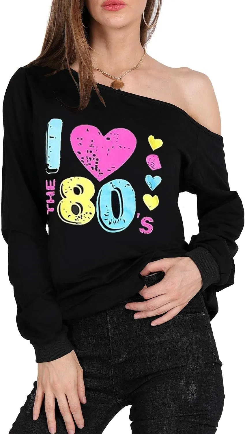 MAGICMK Woman’s Sweatershirt Lips Print Causal Blouse Off The Shoulder Long Sleeve Loose Slouchy Pullover Plus Size Tops