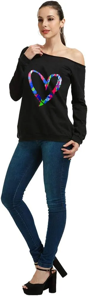 MAGICMK Woman’s Sweatershirt Lips Print Causal Blouse Off The Shoulder Long Sleeve Loose Slouchy Pullover Plus Size Tops